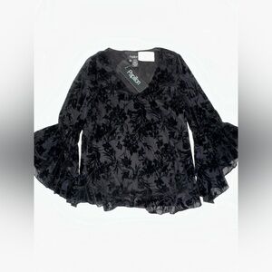 New with Tags Crushed Velvet Filigree Blouse with Bell Sleeves Papillon